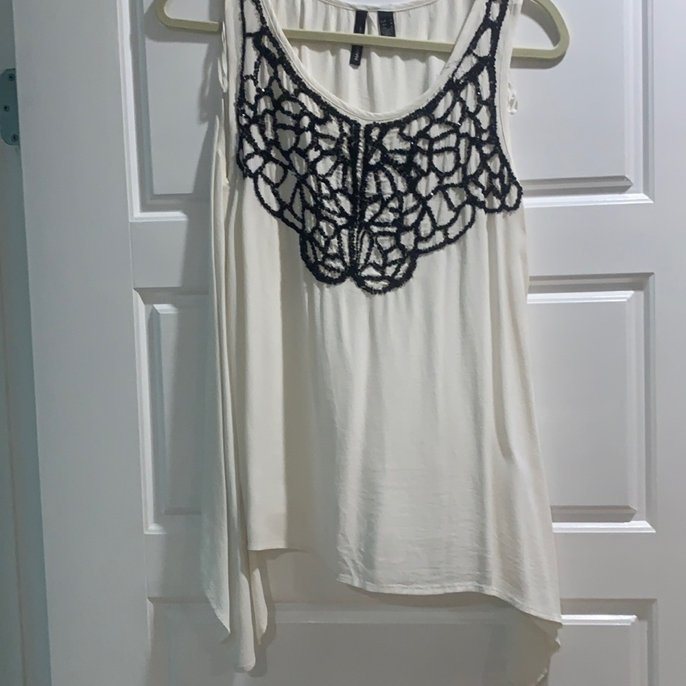 Mango Small White with black beads shirt